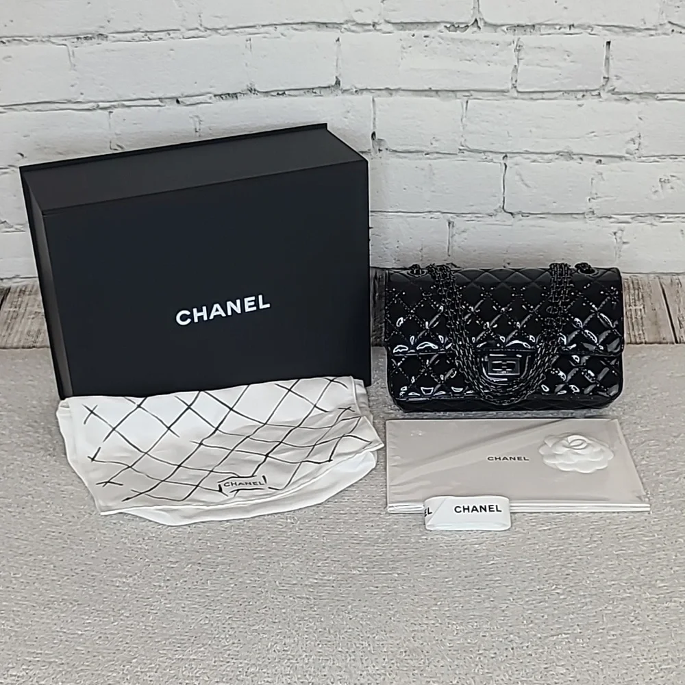 Chanel So Black Classic Patent Quilted Med 2.55 Reissue Double Flap Bag NWT/NIB